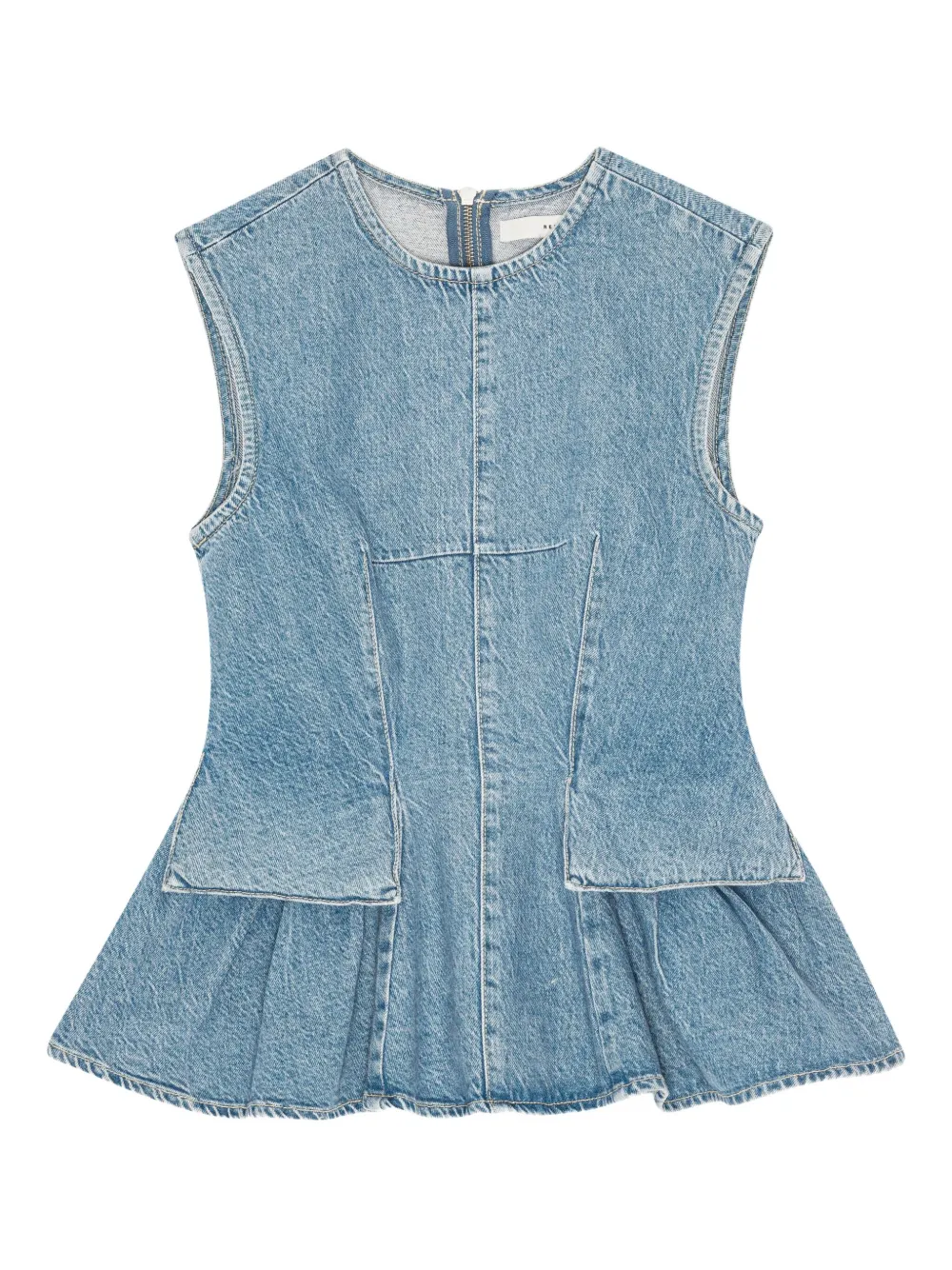 REMAIN Peplum sleeveless denim top Blauw