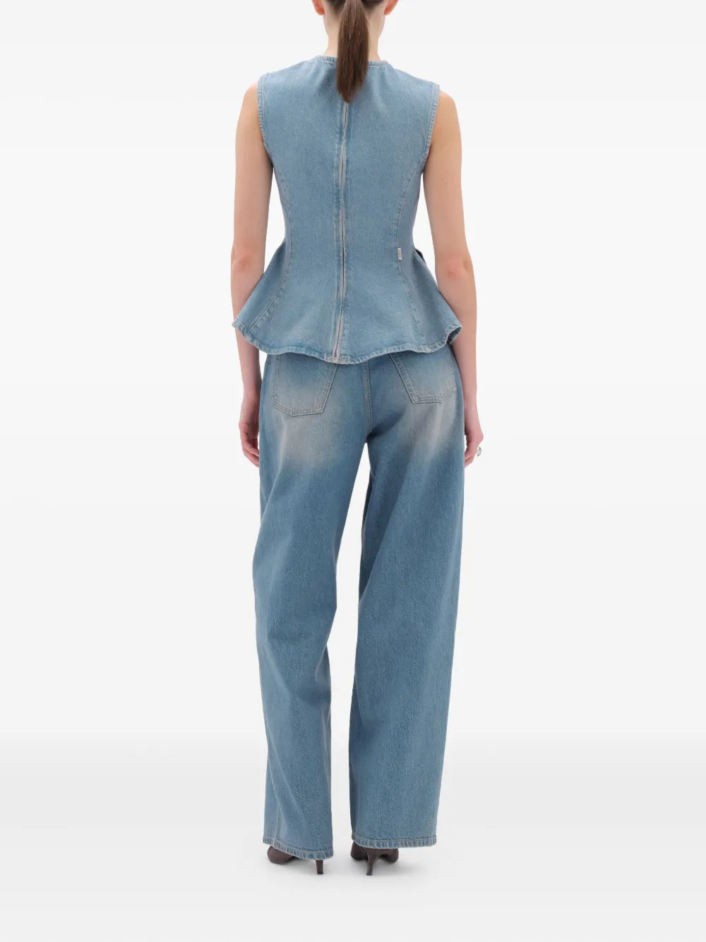 REMAIN Peplum sleeveless denim top Blauw