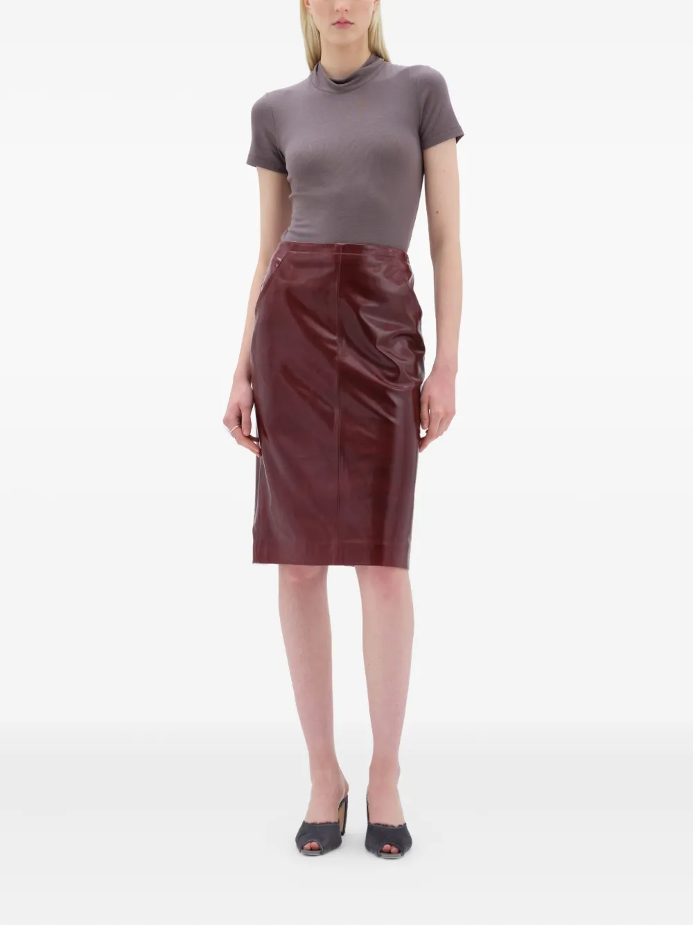 REMAIN Leren midi-rok Rood
