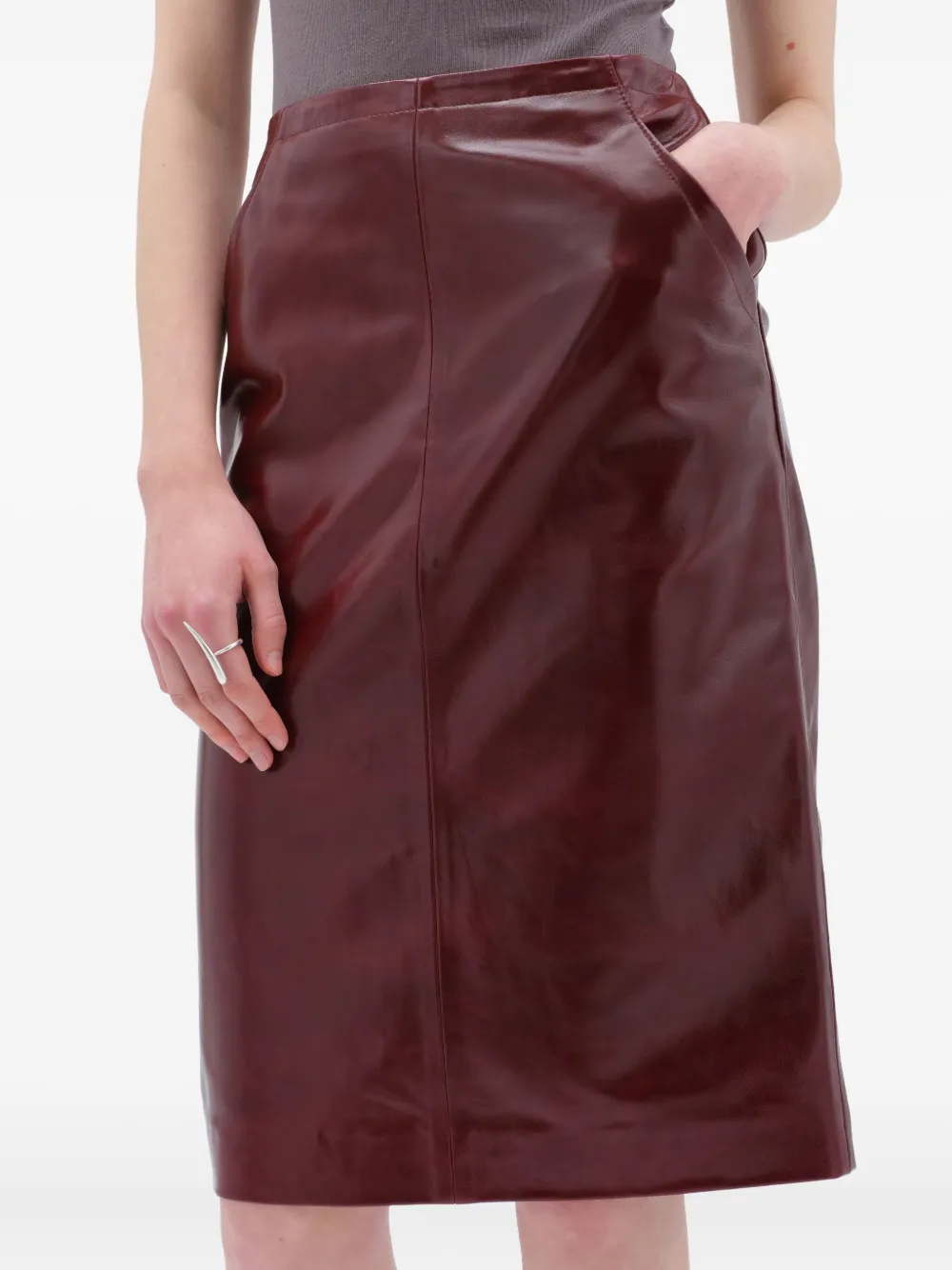REMAIN Leren midi-rok Rood