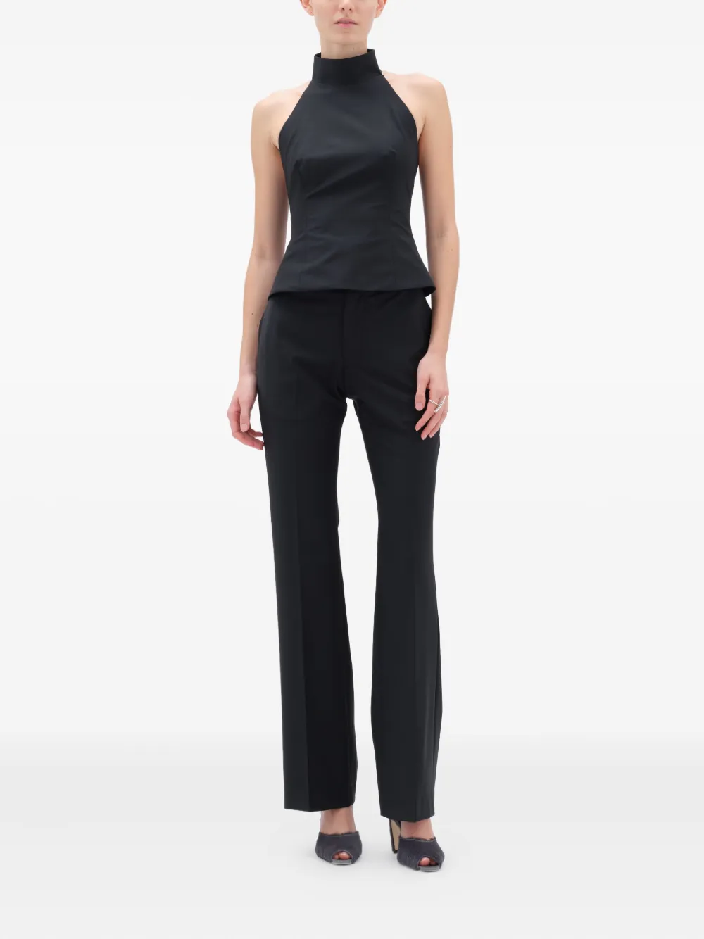 REMAIN Top met hoge hals en knoopsluiting Zwart