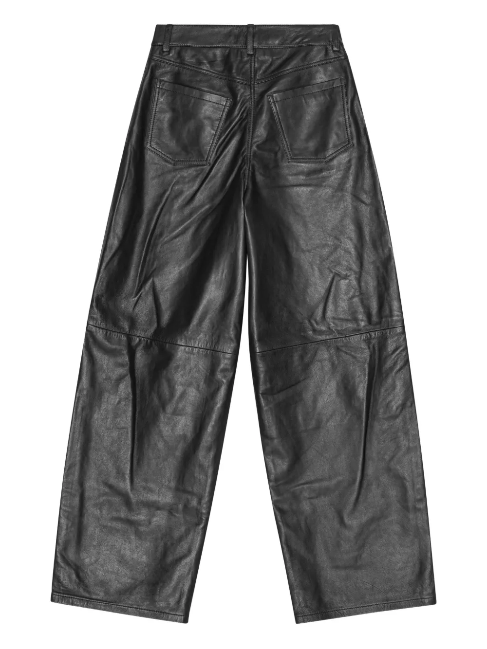 REMAIN Straight broek van lamsleer met vlakken Zwart