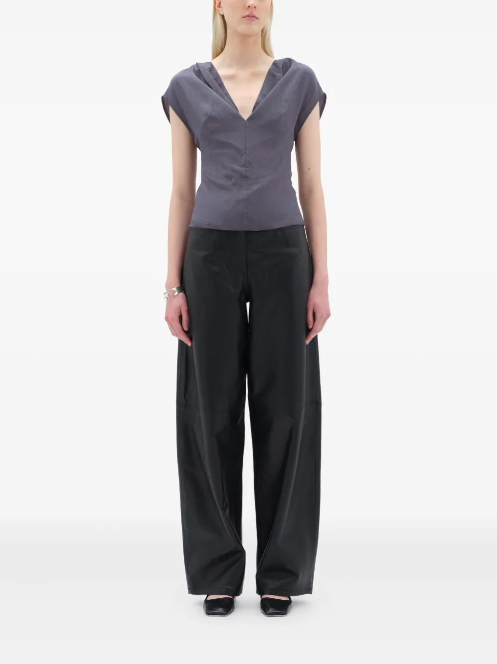 REMAIN Straight broek van lamsleer met vlakken Zwart