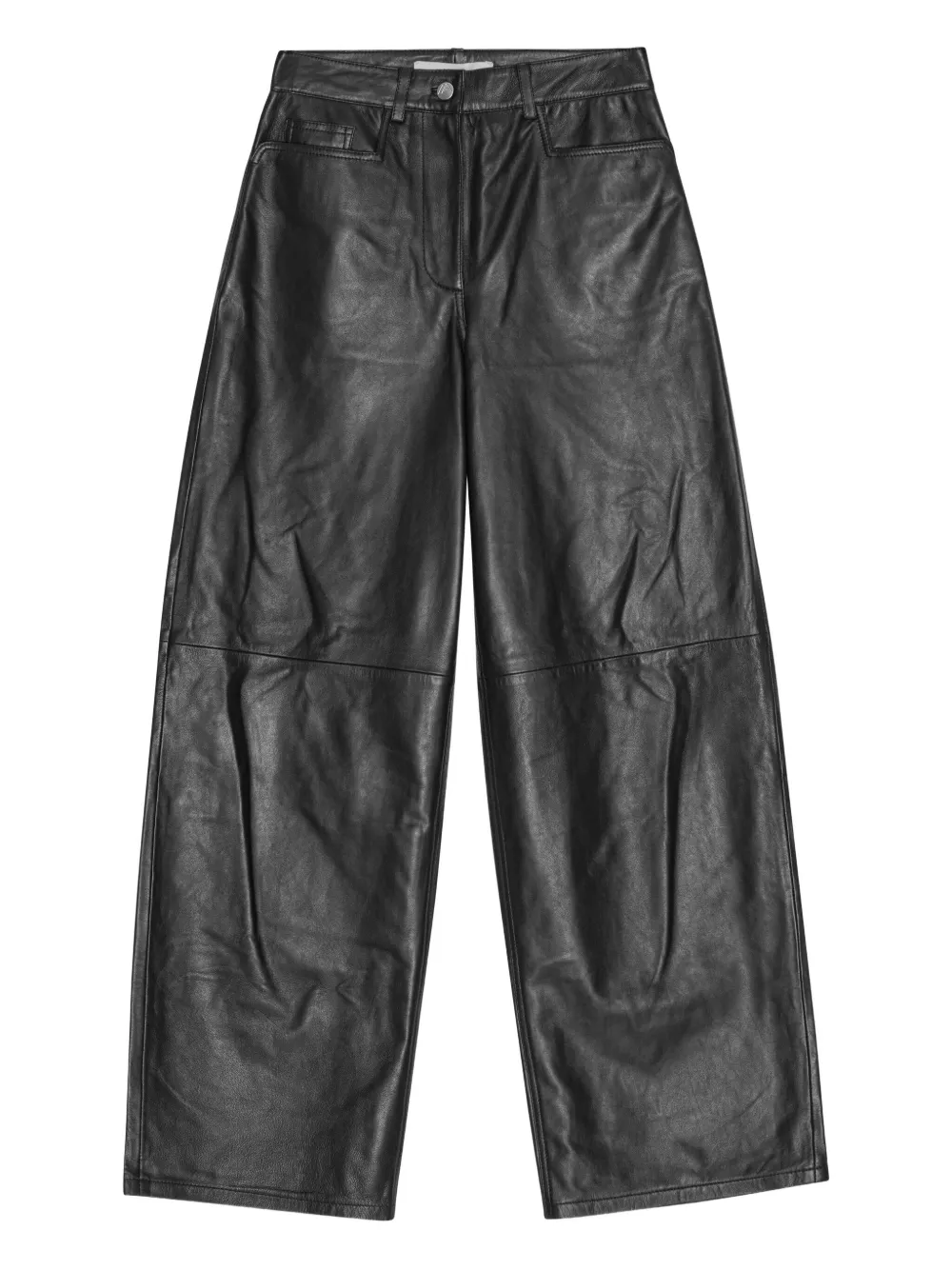 REMAIN Straight broek van lamsleer met vlakken Zwart