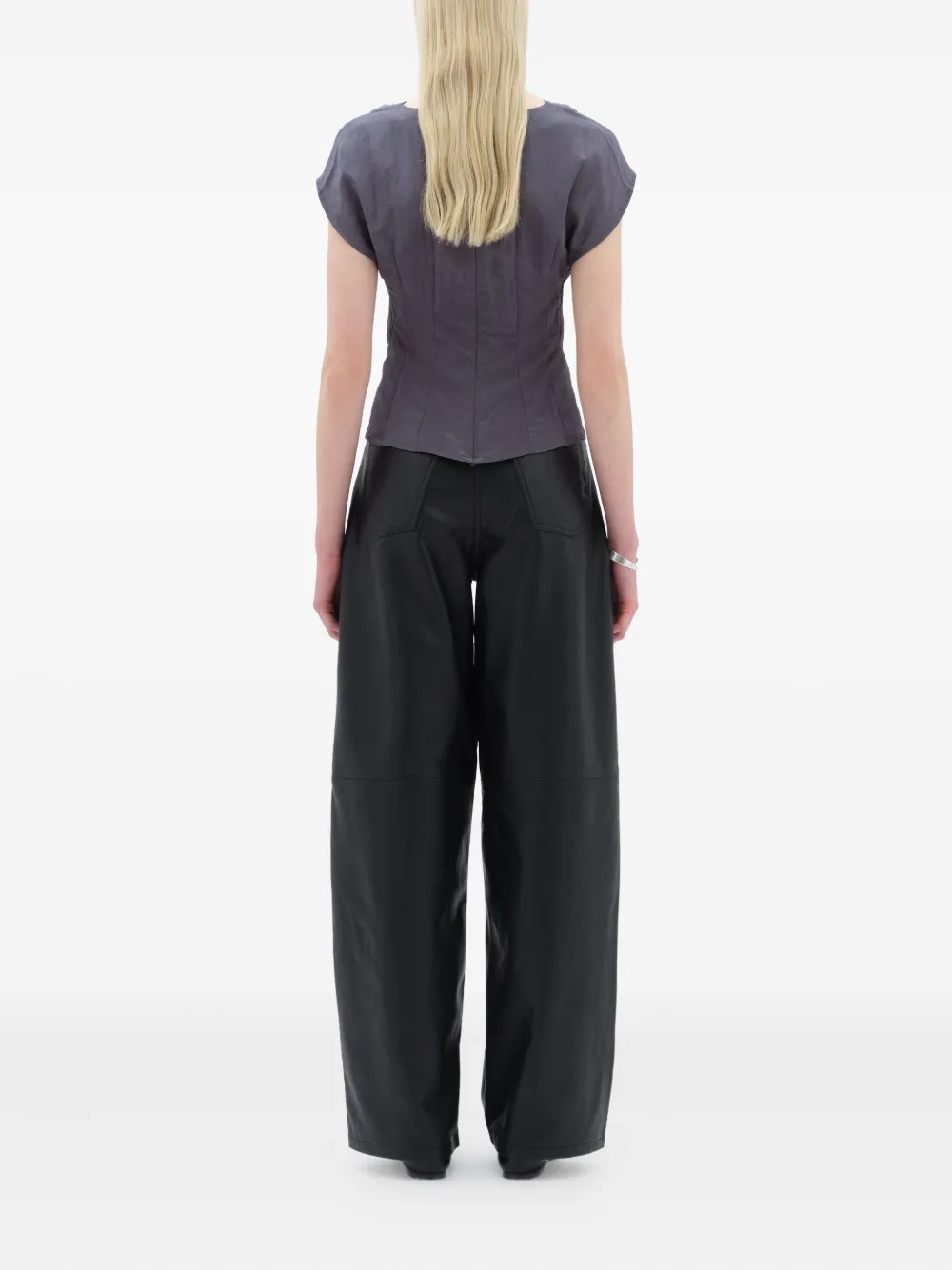 REMAIN Straight broek van lamsleer met vlakken Zwart