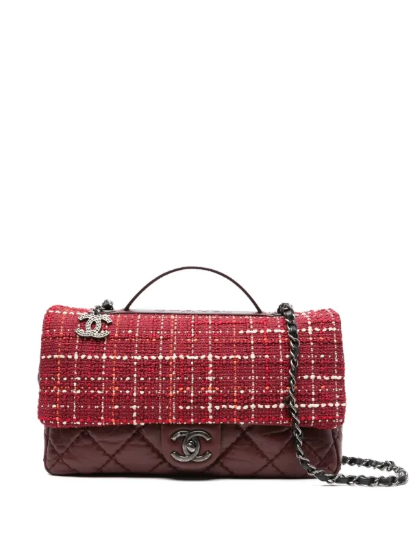 Chanel Pre-owned Airlines Tweed Flap Shoulder Bag in Red