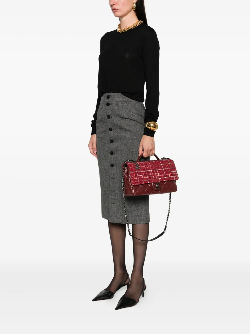 Pre-owned Chanel Airlines Tweed Flap Shoulder Bag In Red