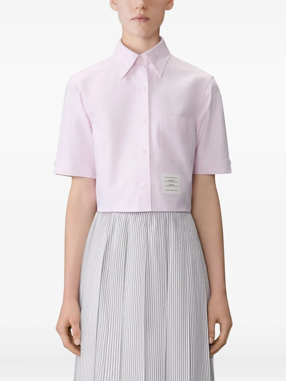 Thom Browne logo-patch short-sleeve shirt Roze