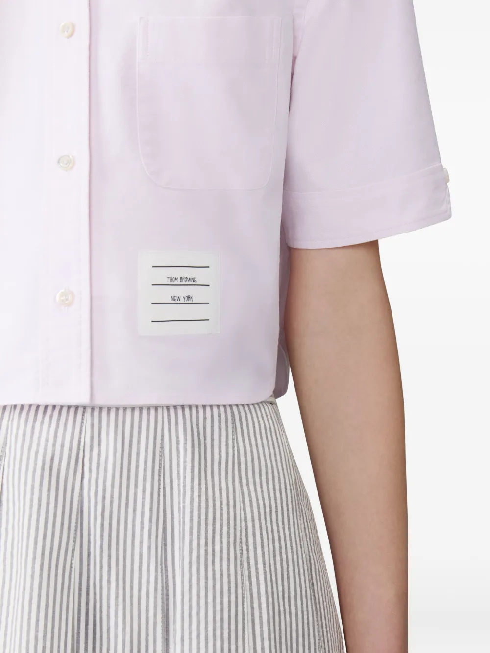 Thom Browne logo-patch short-sleeve shirt Roze