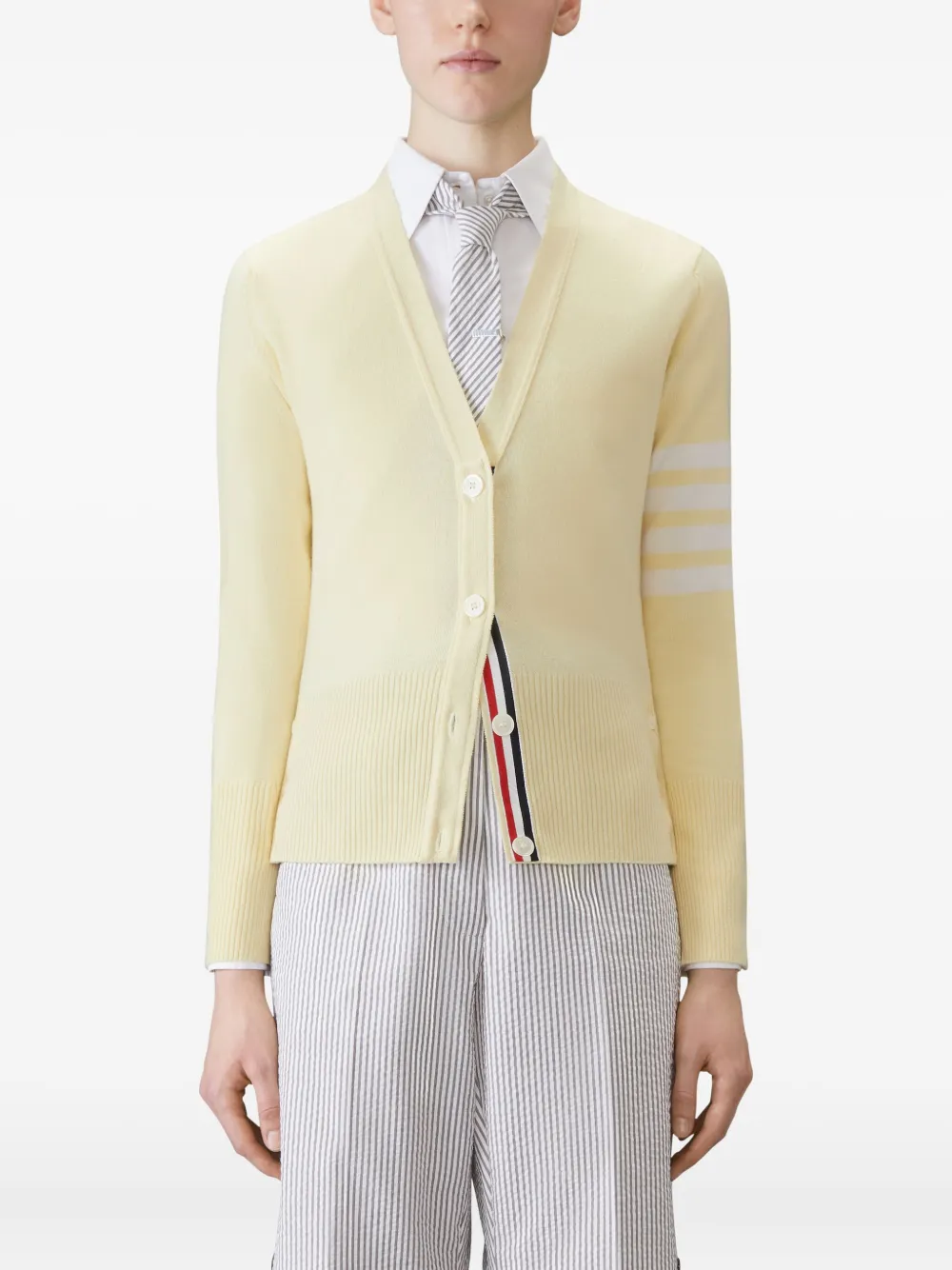 Thom Browne four-bar V-neck cardigan Geel