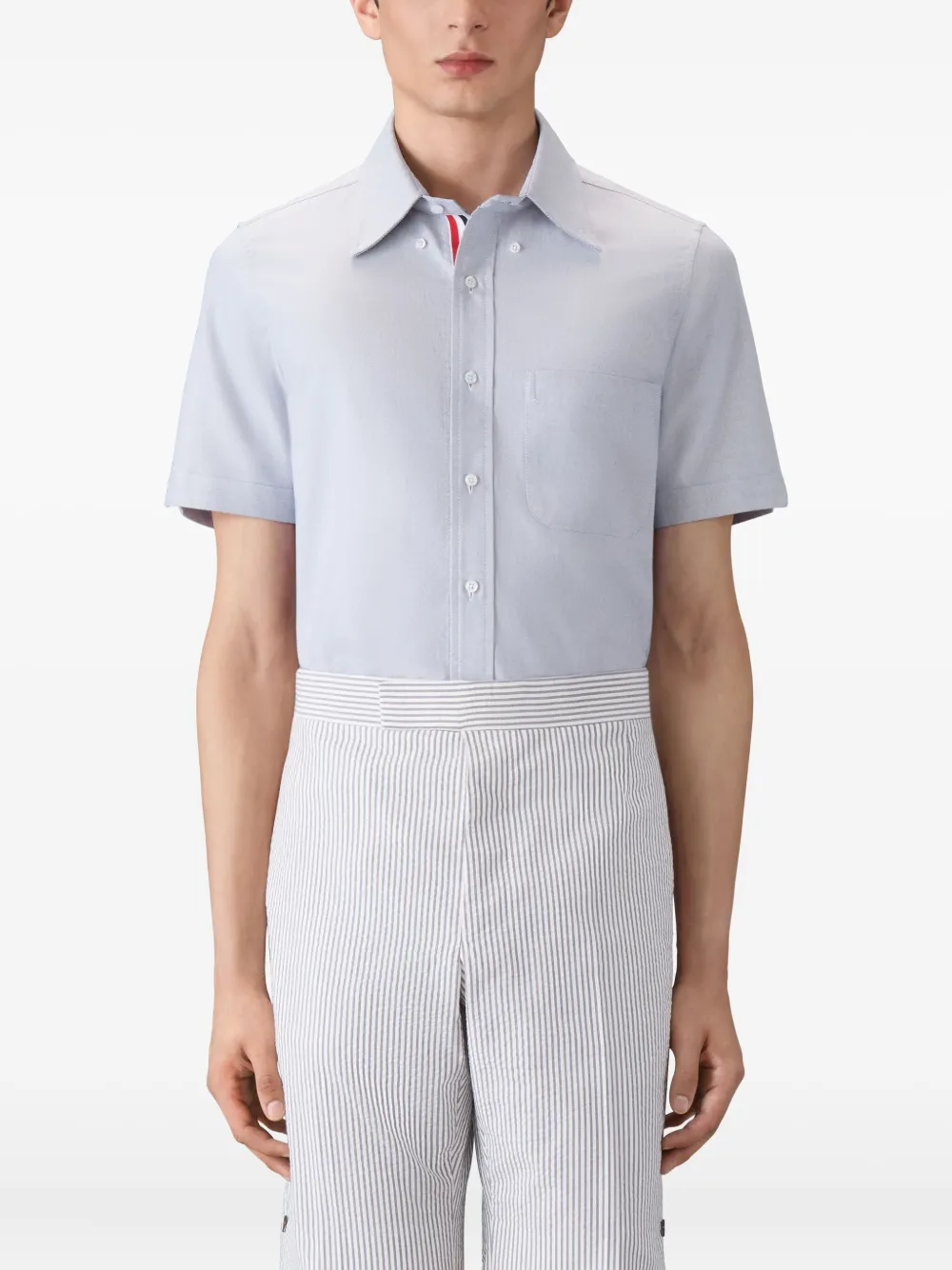 Thom Browne patch-pocket short-sleeve shirt Blauw