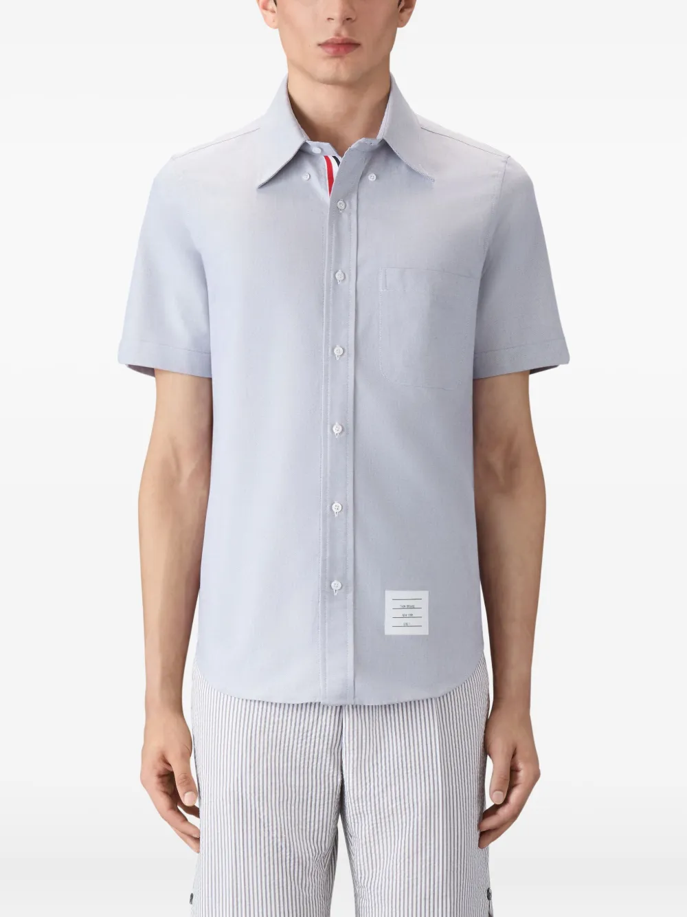 Thom Browne patch-pocket short-sleeve shirt Blauw