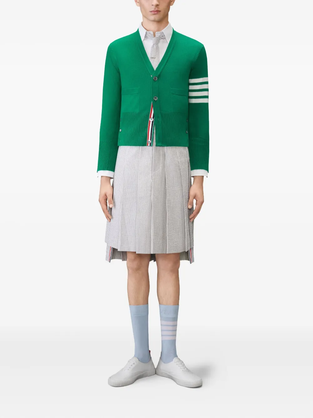 Thom Browne Vest met V-hals en vier strepen Groen