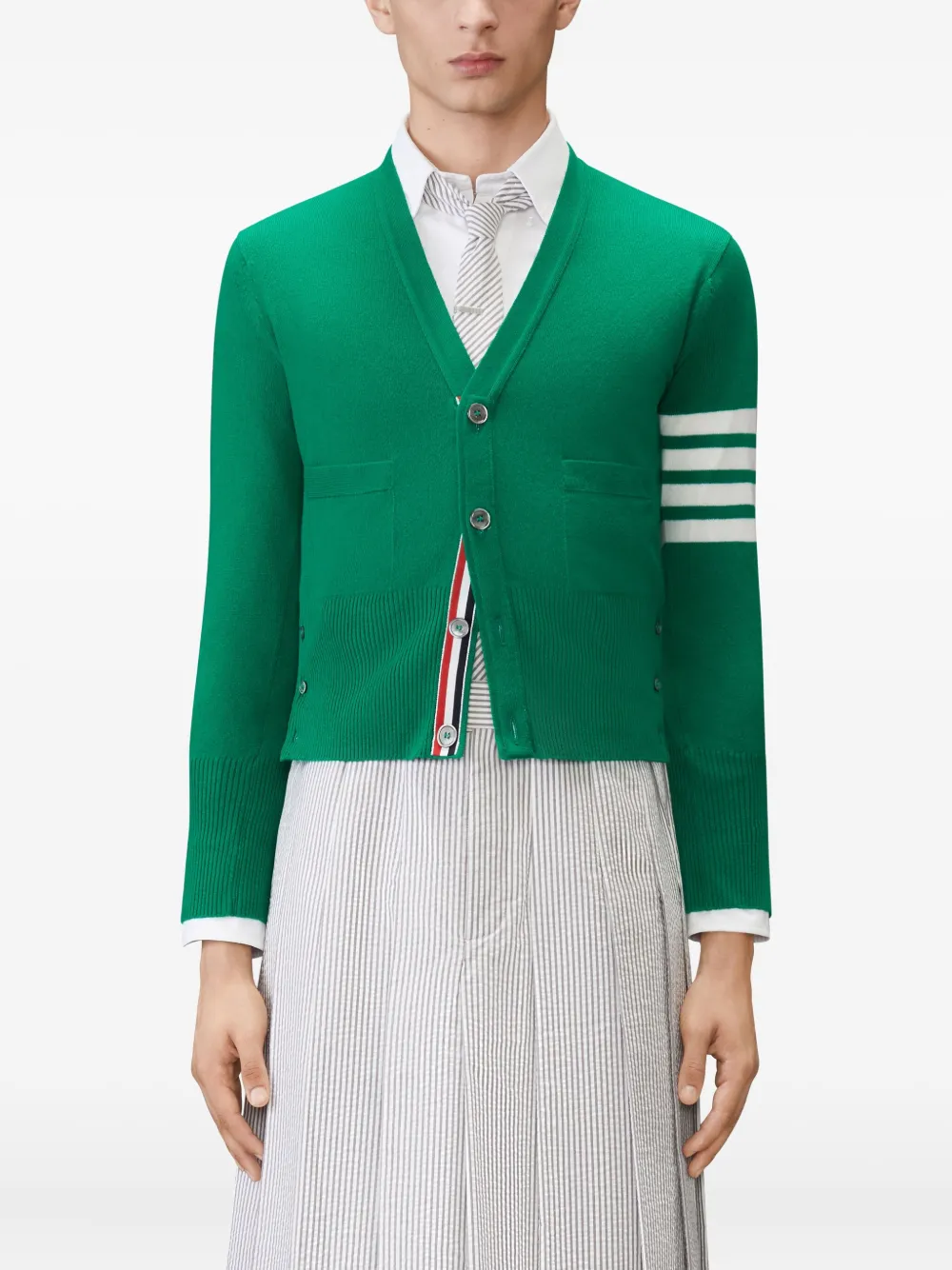 Thom Browne Vest met V-hals en vier strepen Groen