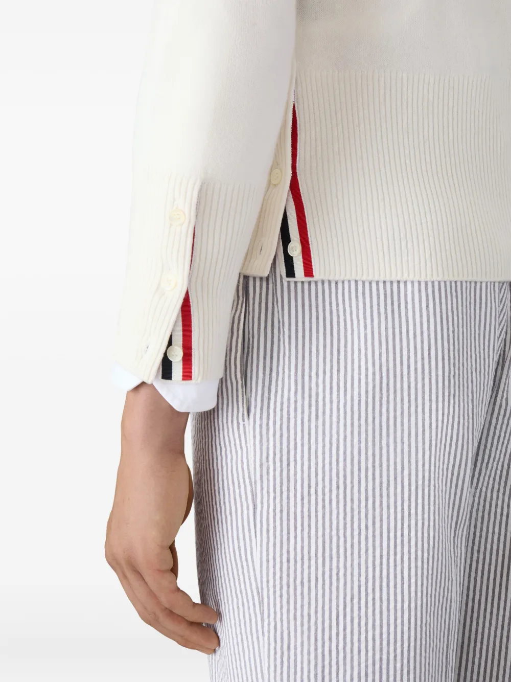 Thom Browne four-bar V-neck cardigan 100 WHITE