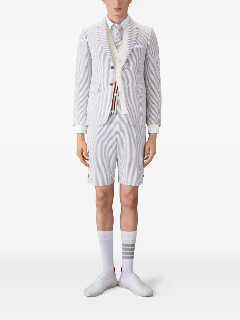 Thom Browne four-bar V-neck cardigan 100 WHITE