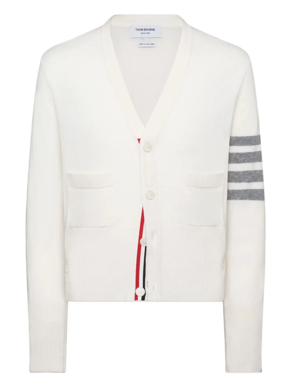 Thom Browne four-bar V-neck cardigan 100 WHITE