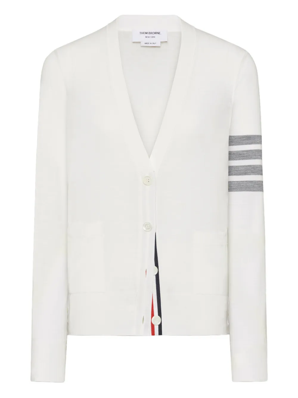Thom Browne four-bar merino-wool cardigan Wit