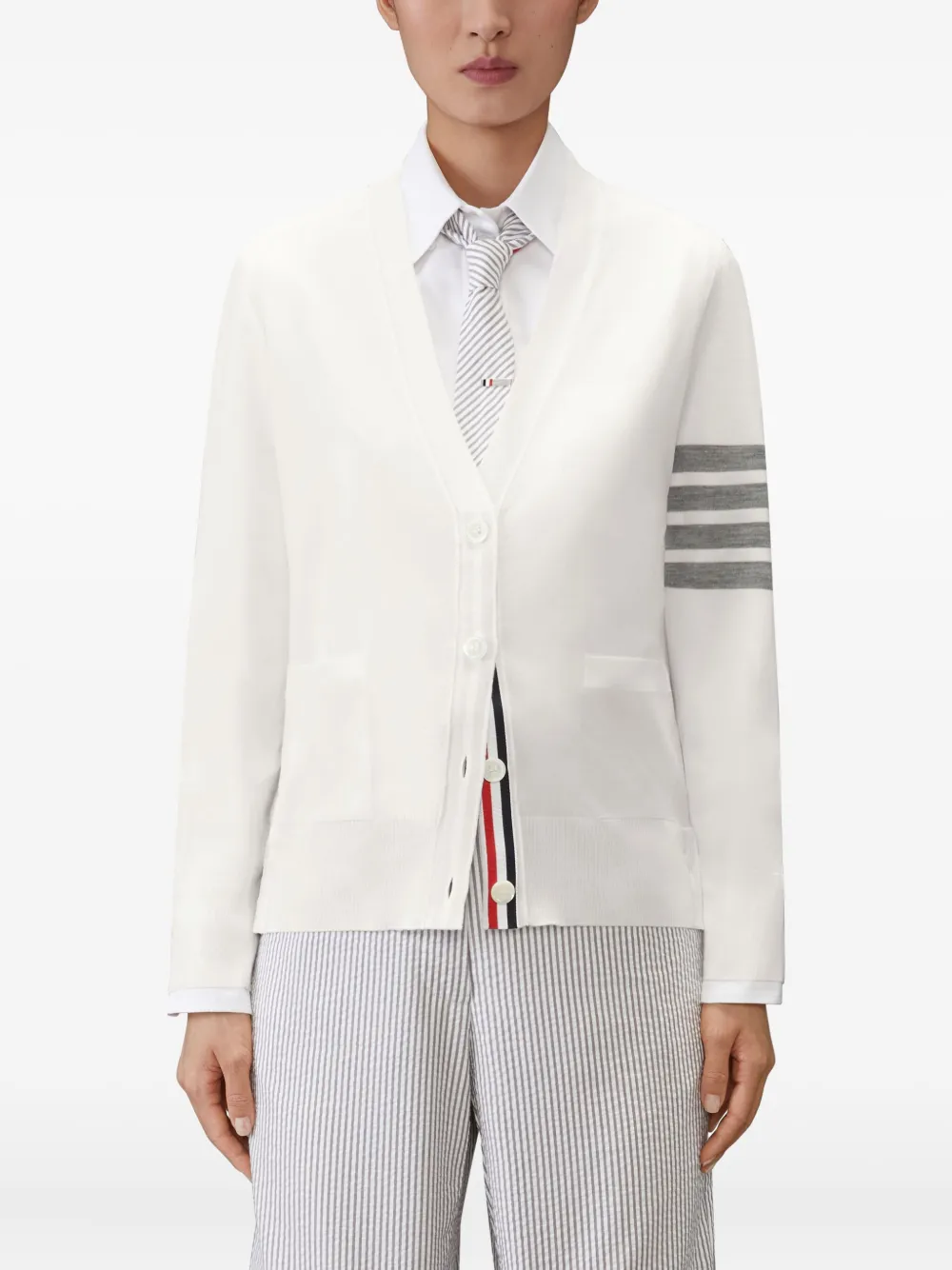 Thom Browne Vest met vier strepen van merinowol Wit