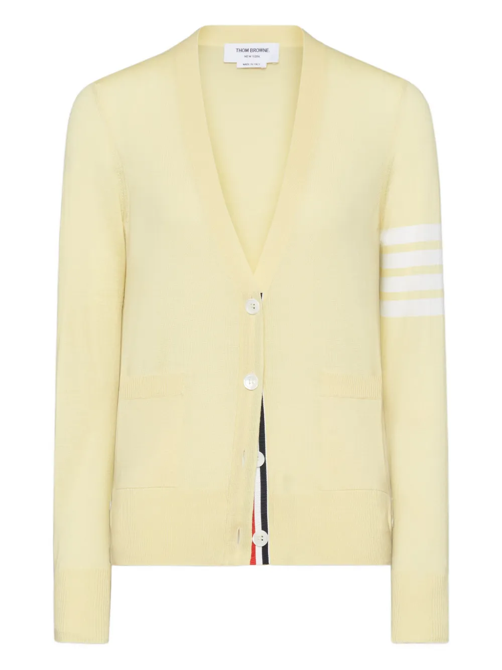 Thom Browne four-bar sleeve-detail cardigan Geel