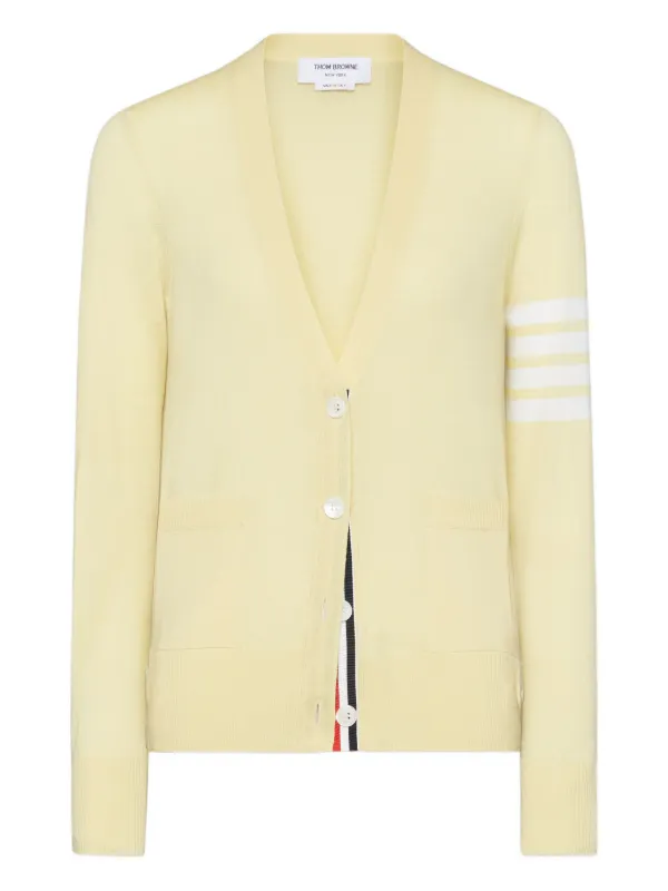 Thom Browne Merino Wool 4-Bar Relaxed Fit V-neck Cardigan in Yellow