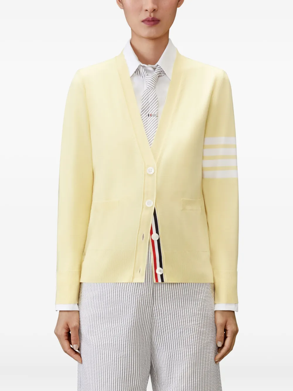 Thom Browne Vest met vier strepen en mouwen Geel