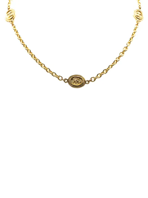 CHANEL Pre-Owned 1970-1980 Gold Plated CC Coin Long Chain Station Necklace costume necklace