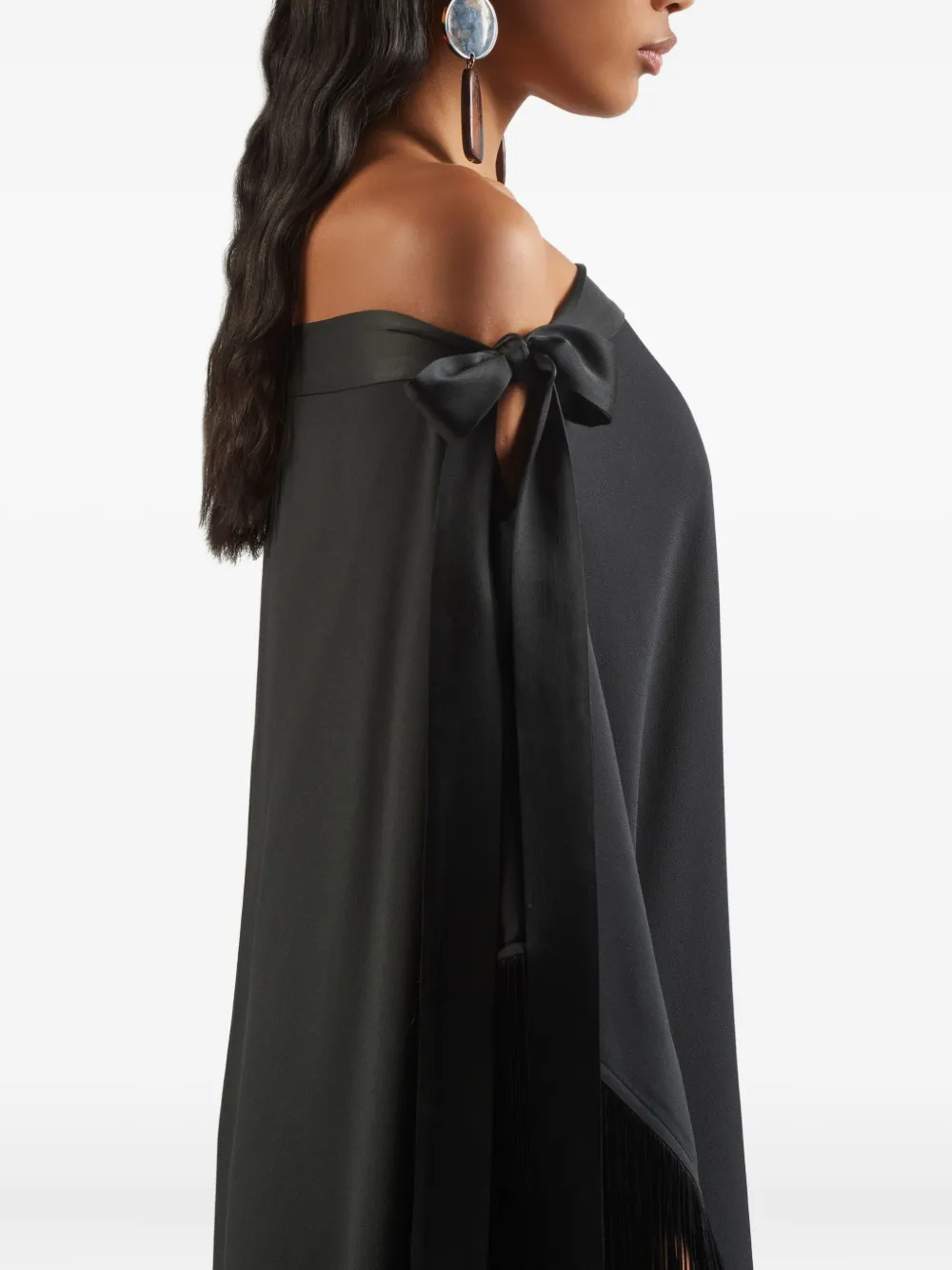 Taller Marmo Aarons off-shoulder fringed midi dress Zwart