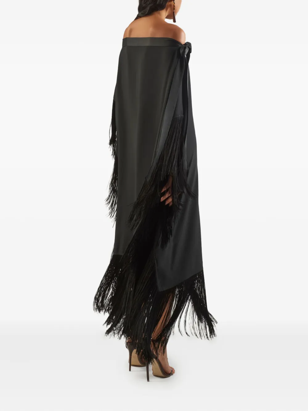 Taller Marmo Aarons off-shoulder fringed midi dress Zwart