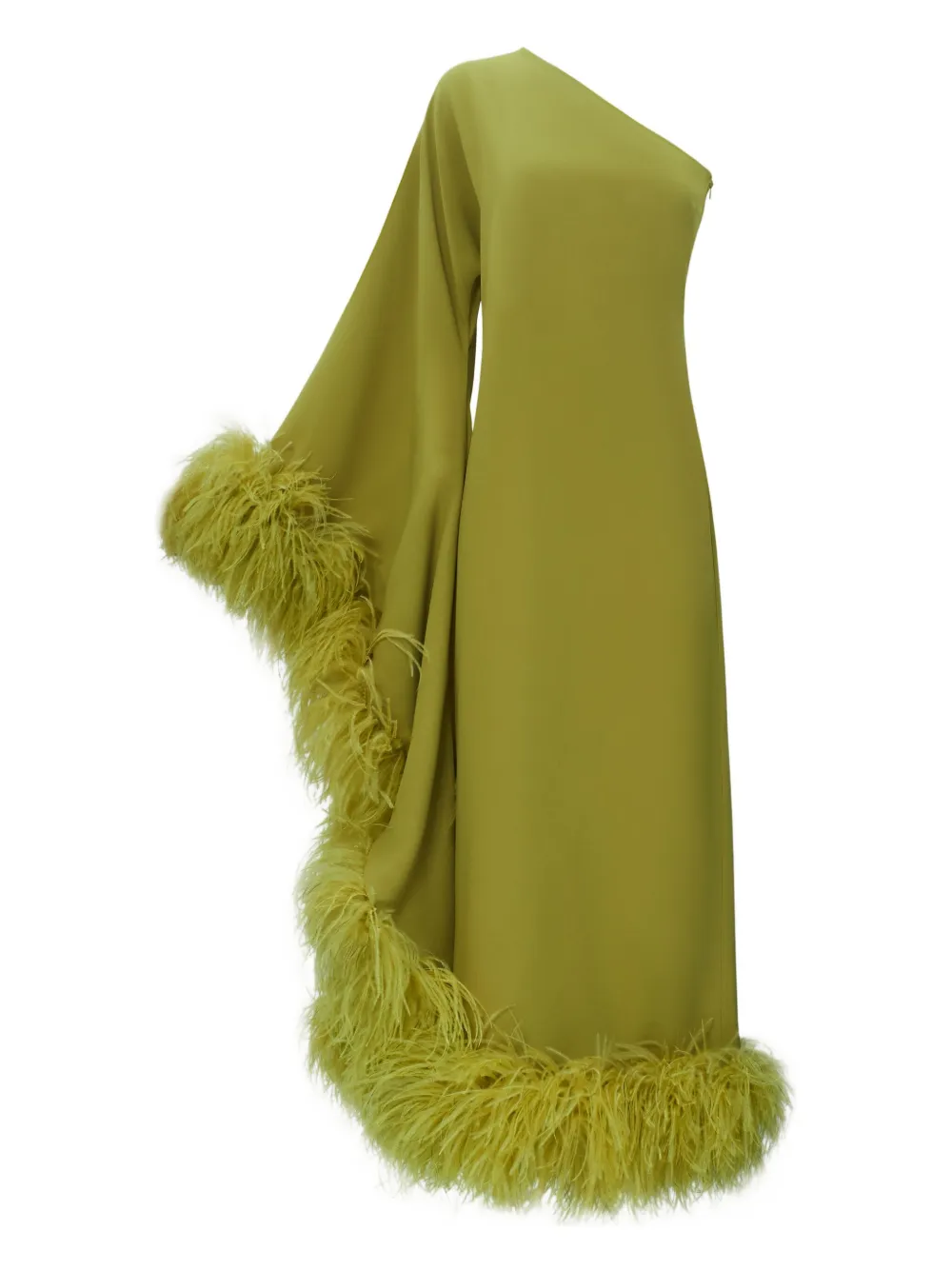Taller Marmo Baler feather-trimmed one-shoulder maxi dress Groen