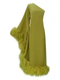 Taller Marmo Baler feather-trimmed one-shoulder maxi dress - Green