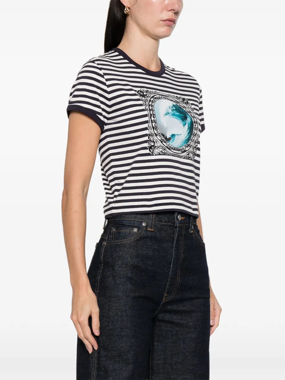 Rabanne Striped Graphic Top In Black