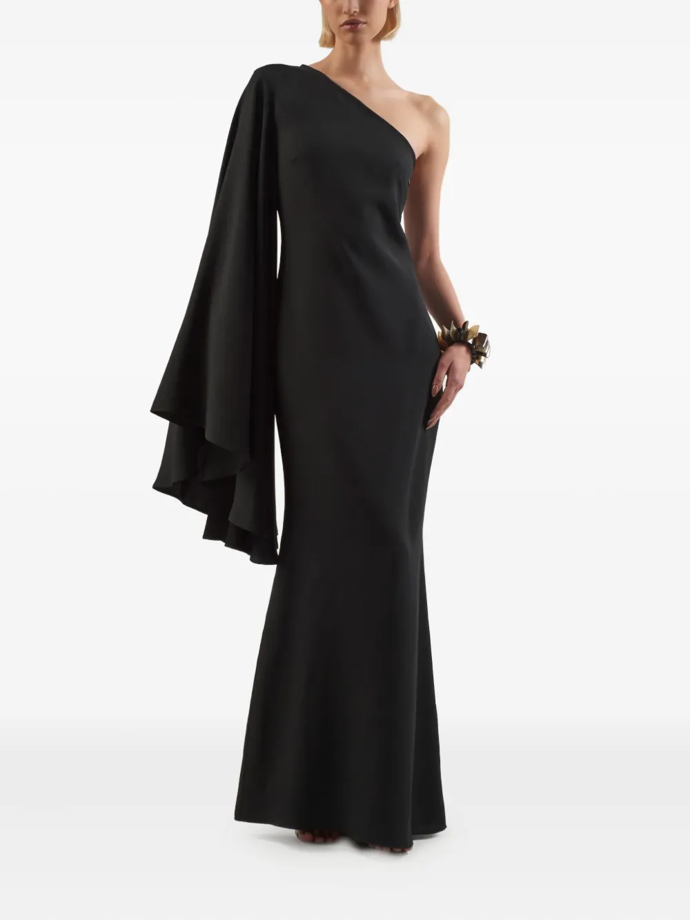 Taller Marmo Sifnos one-shoulder flared-sleeve maxi dress Zwart