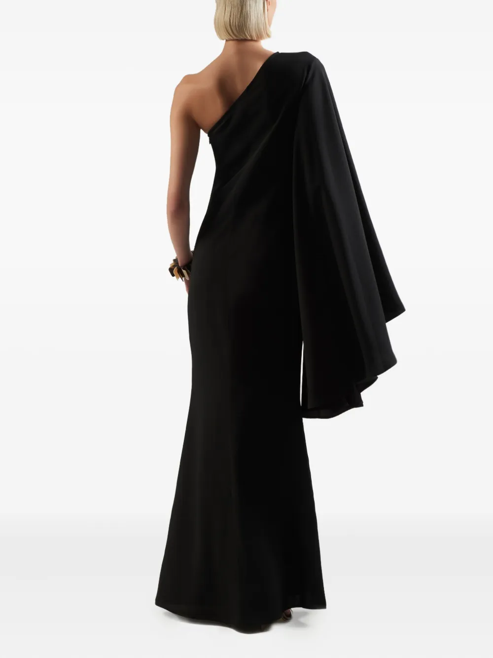 Taller Marmo Sifnos one-shoulder flared-sleeve maxi dress Zwart
