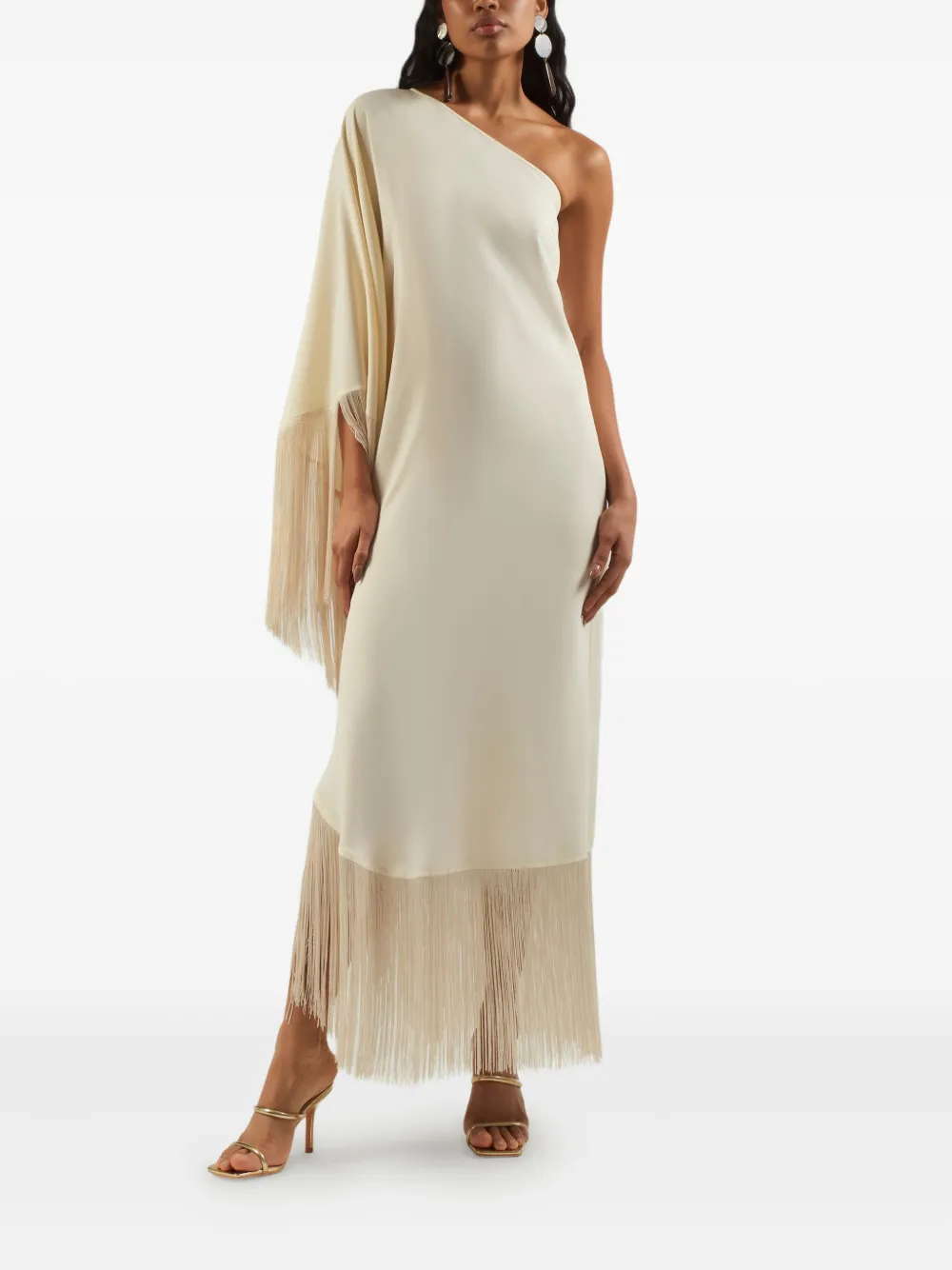 Taller Marmo Spritz one-shoulder fringe asymmetric dress Wit