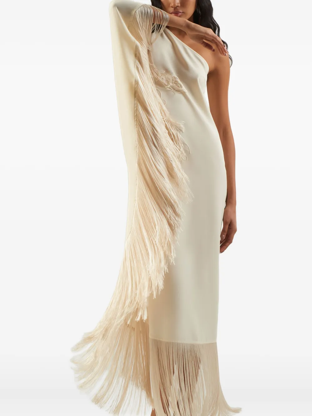 Taller Marmo Spritz one-shoulder fringe asymmetric dress Wit
