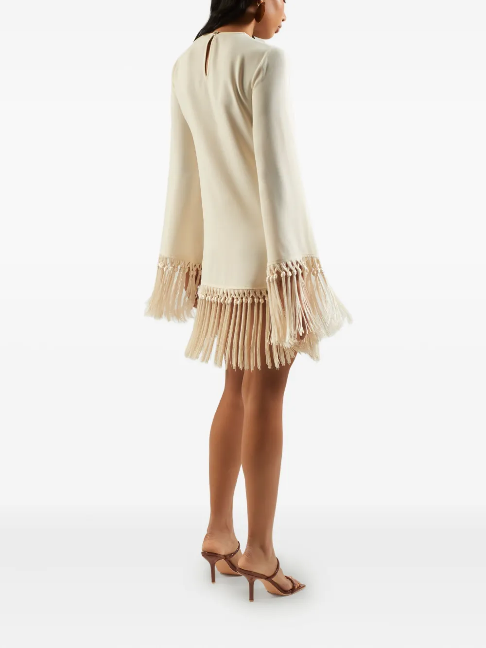 Taller Marmo fringe-trimmed mini dress Wit