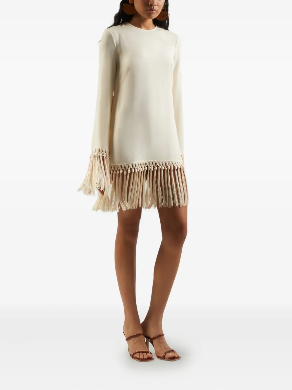 Taller Marmo fringe-trimmed mini dress Wit