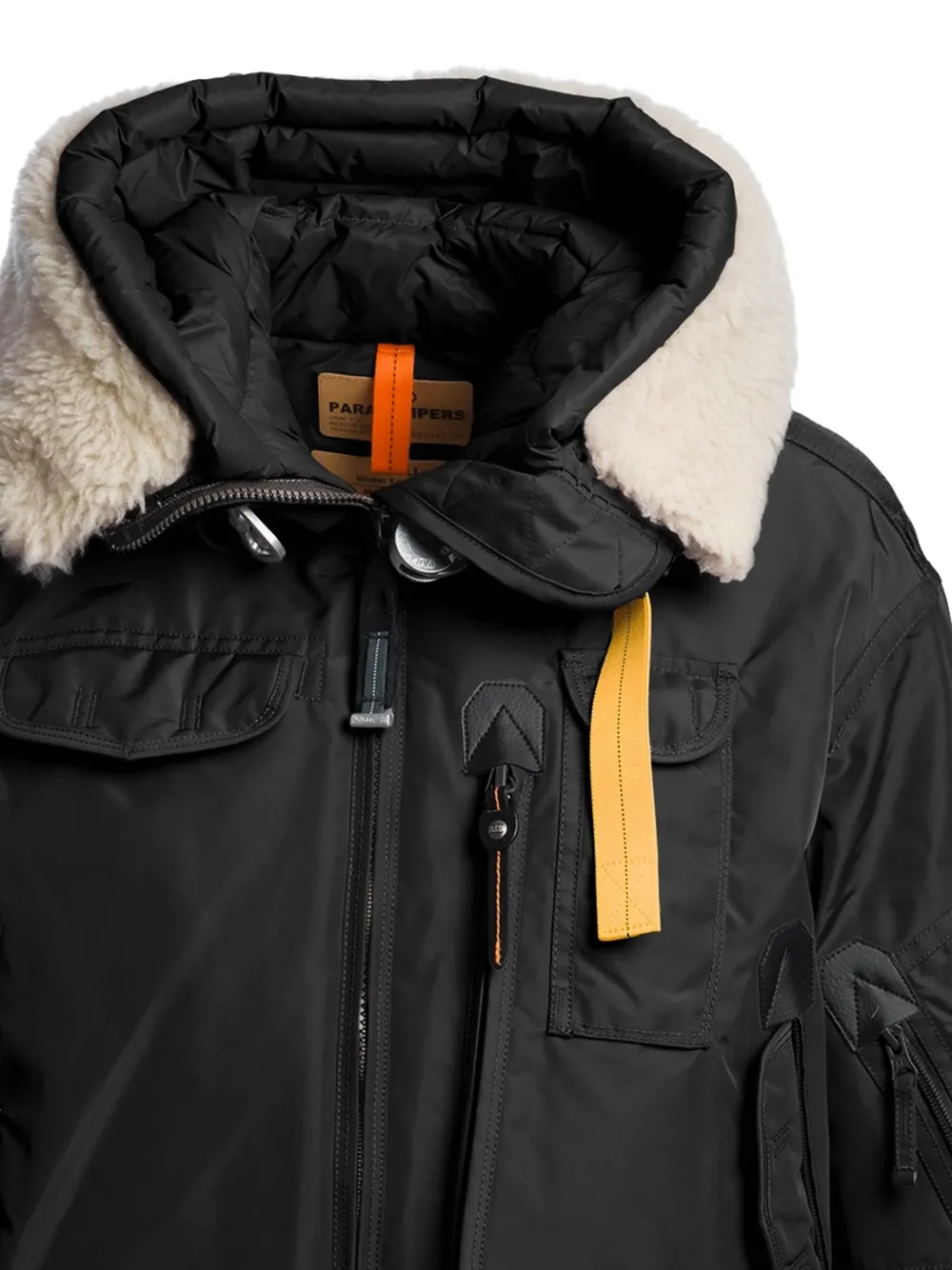 Parajumpers Hooded Shearling-trim Bomber Jacket In Black