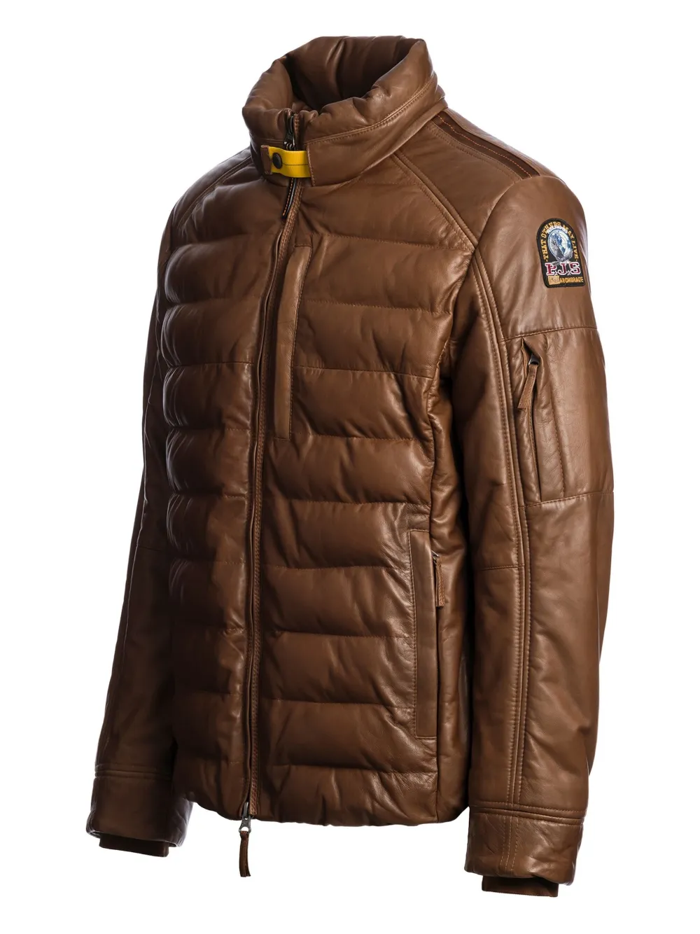 Parajumpers Ernie Quilted Leather Jacket In Brown