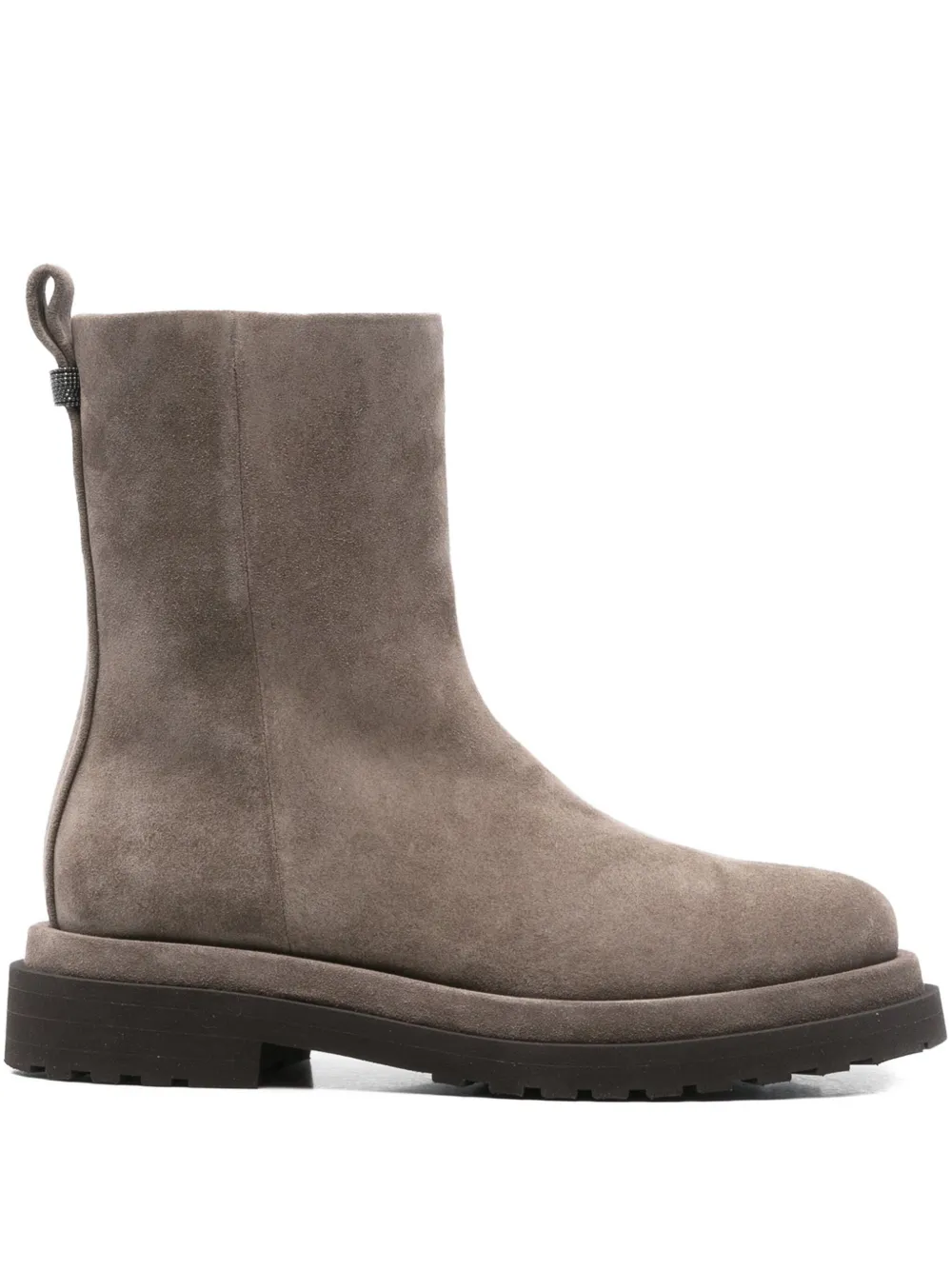 Brunello Cucinelli 30 mm suède enkellaarzen met rits Grijs
