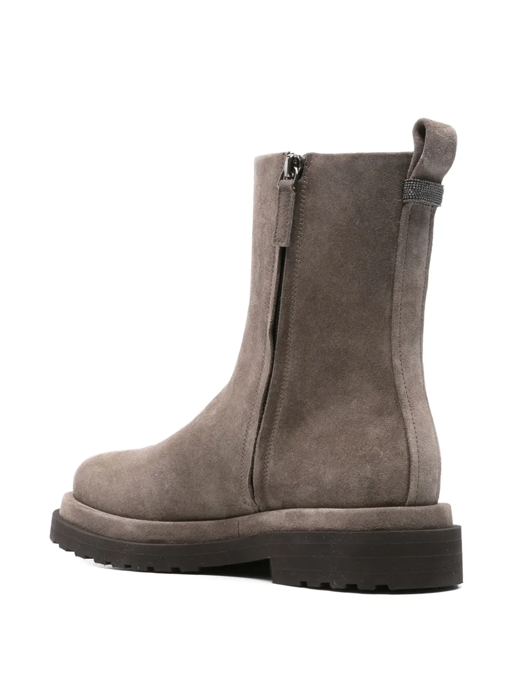 Brunello Cucinelli 30 mm suède enkellaarzen met rits Grijs