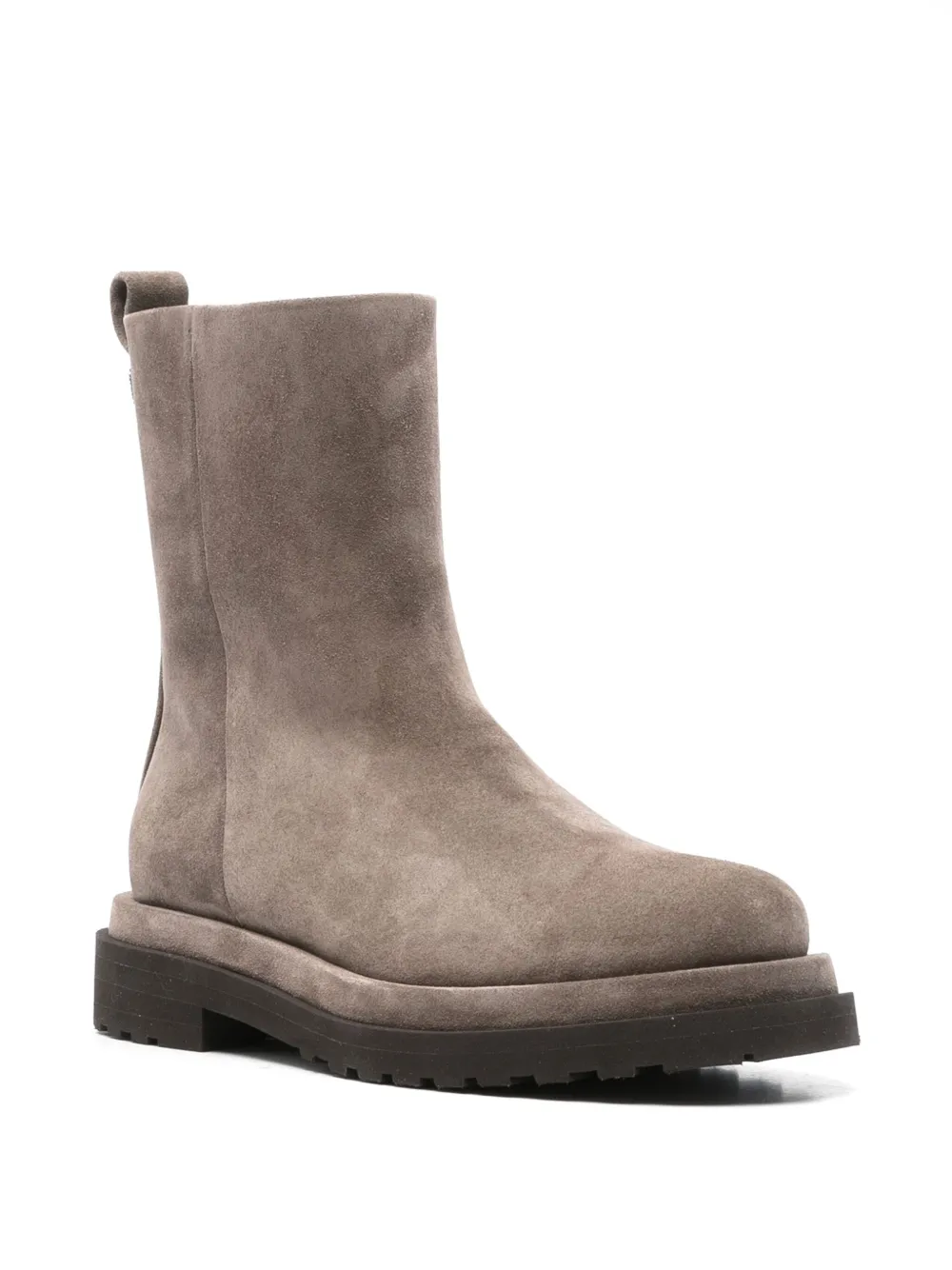 Brunello Cucinelli 30 mm suède enkellaarzen met rits Grijs