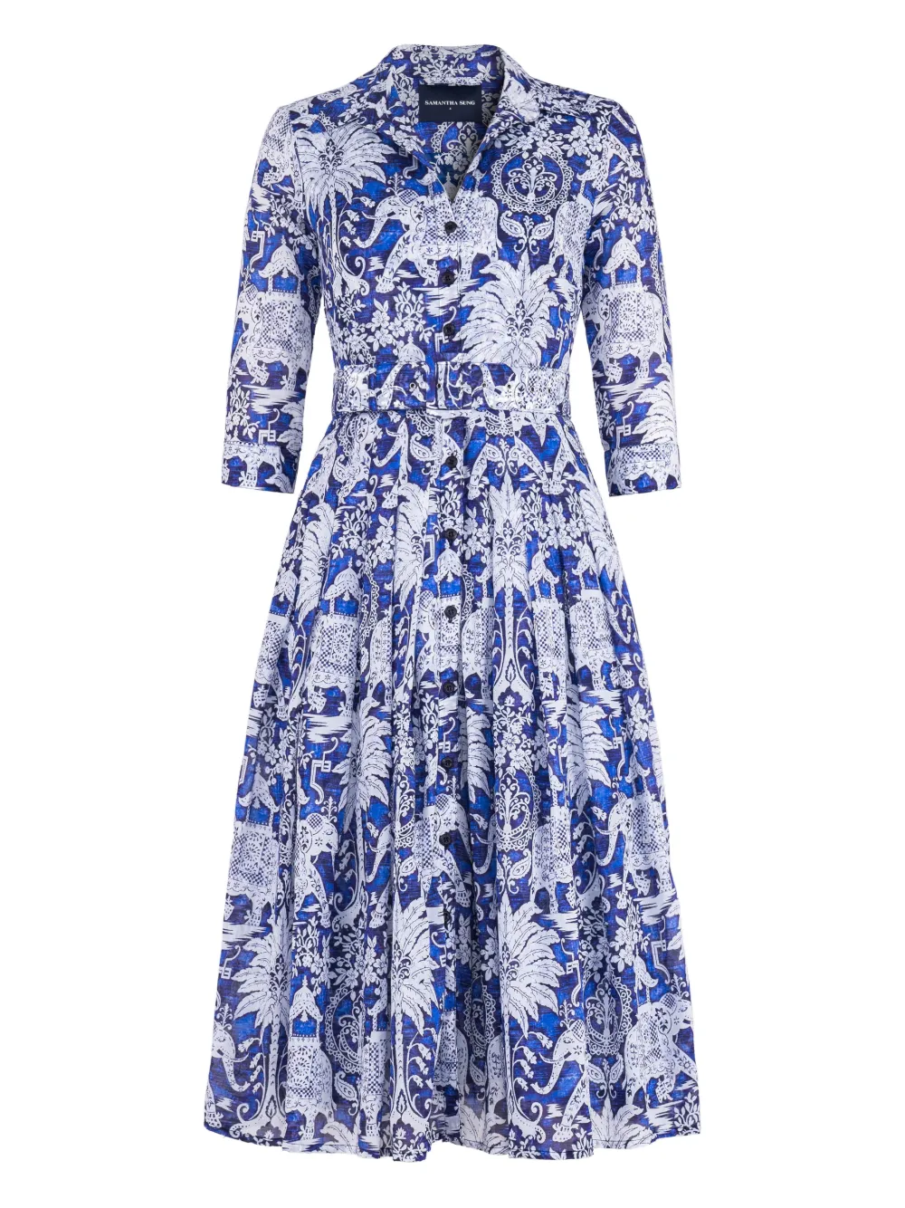 Samantha Sung Audrey geplooide midi-jurk met olifantprint Blauw