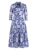 Samantha Sung Audrey elephant-print pleated midi dress - Blue