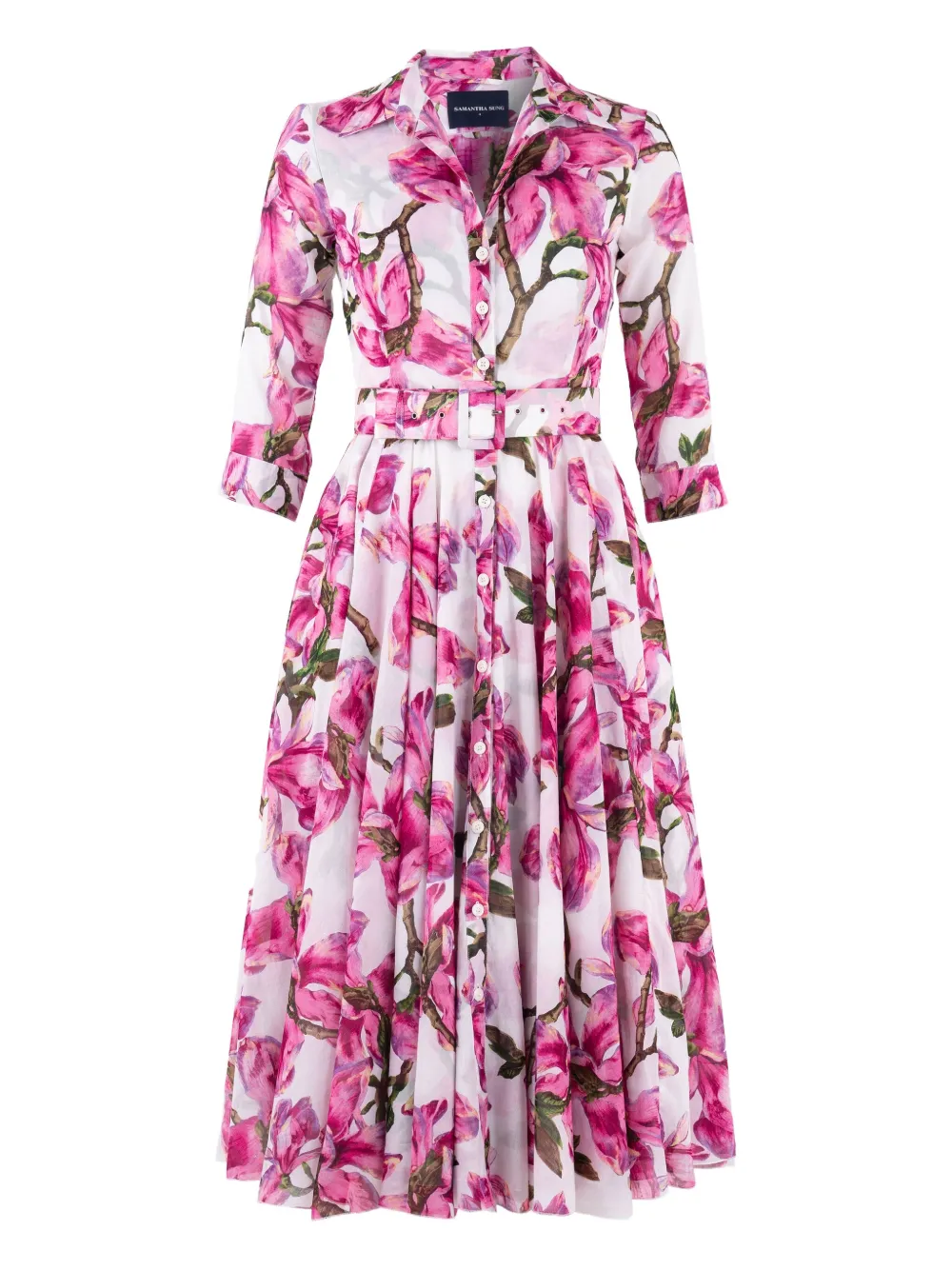 Samantha Sung Aster midi-jurk met print en ceintuur Wit