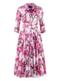 Samantha Sung Aster magnolia-print belted midi dress - White