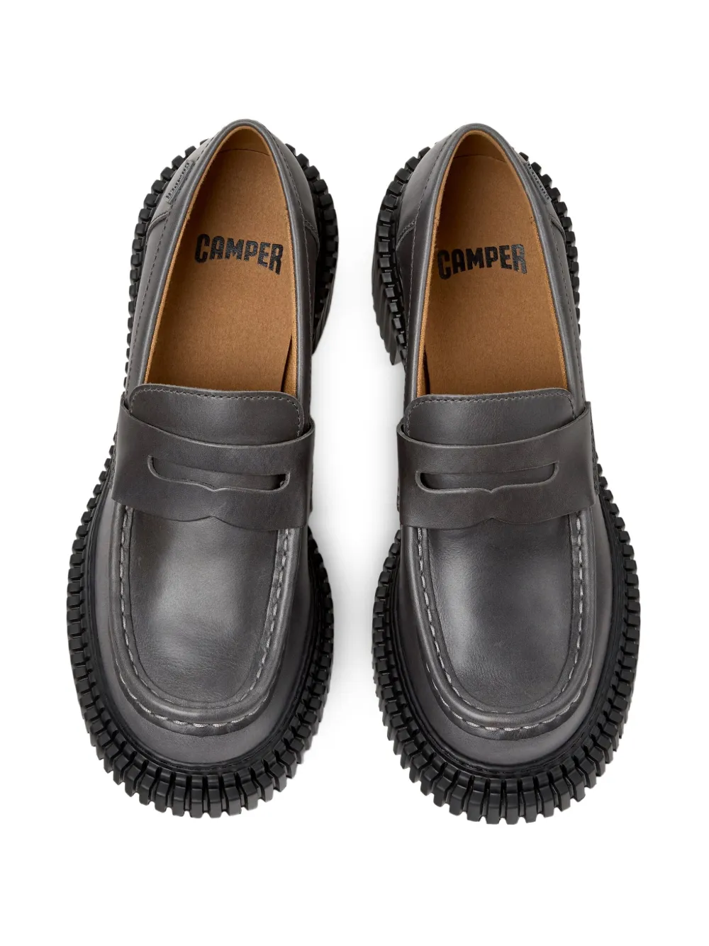 Camper Pix London Penny Leather Loafers In Gray
