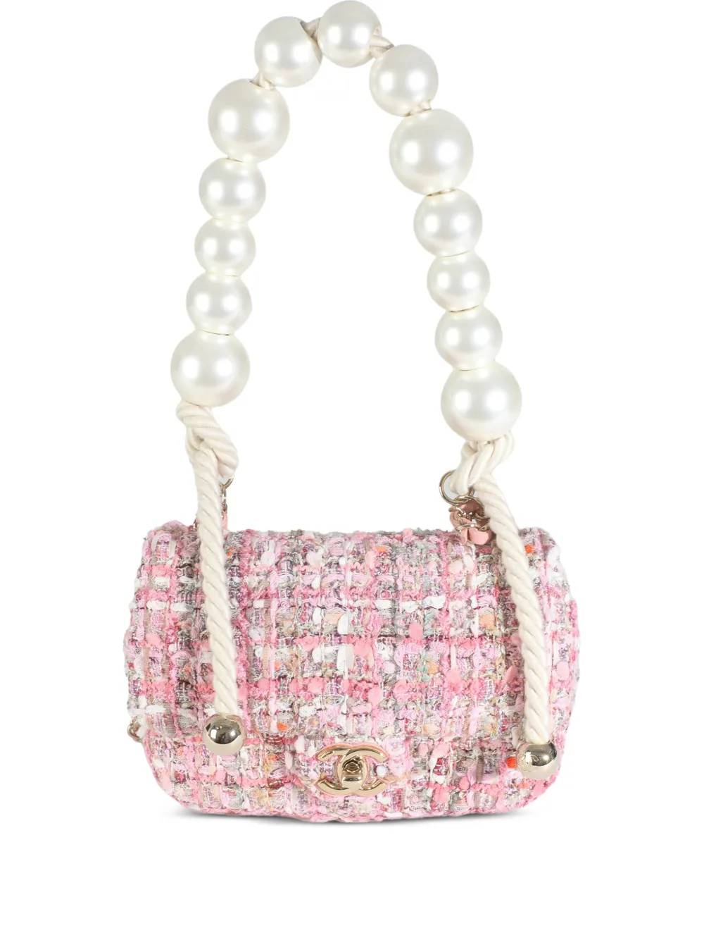 CHANEL Pre-Owned mini tweed pearl Flap shoulder bag | Pink | Image 1