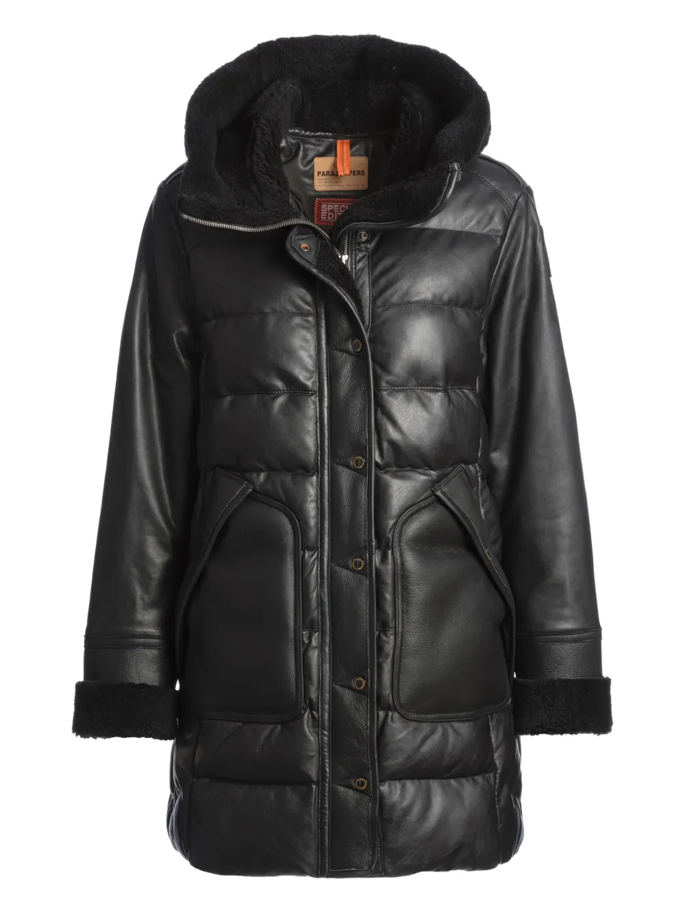 Parajumpers Demi quilted leather hooded coat | Black | Image 1